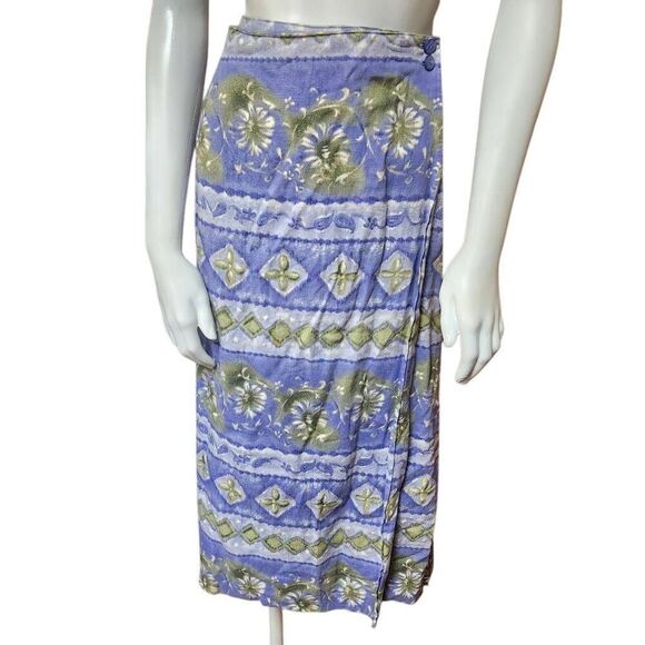 Vintage Alfred Dunner Purple & Green Floral Maxi Faux Wrap Skirt (22W) - Picture 2 of 4
